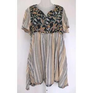 Free People Under the Sun Tunic Top Dress W Back Tie Pockets Black Multi Sz M